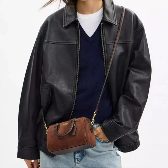 NWT Coach Mini Rowan Crossbody Bag CCF29 suede/Vintage Brown - Picture 4 of 16